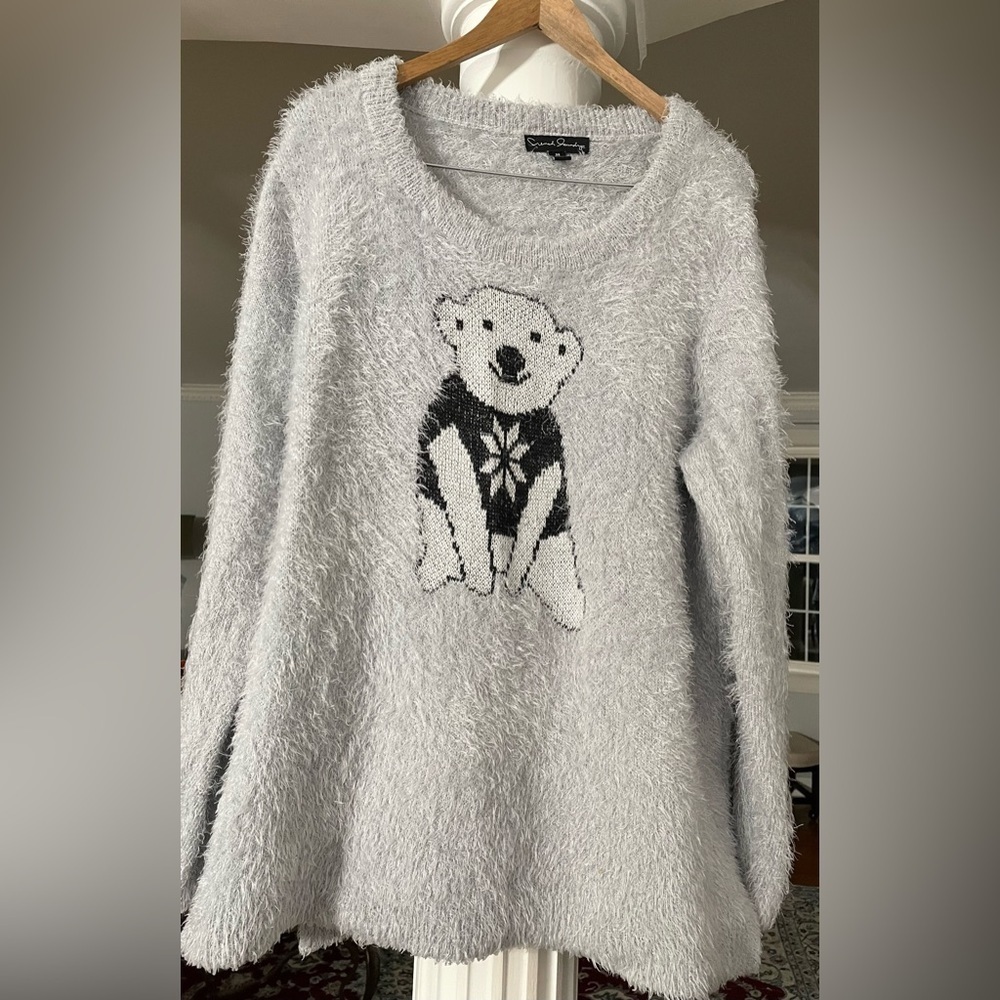 French Loundry women’s light blue polar Bear Jacquard eyelash- knit sweater 3X
